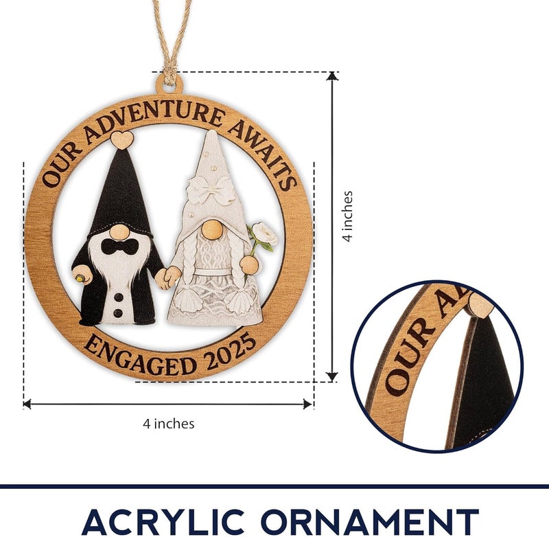 NELXI Engagement Ornament, Gnome Ornaments, Gnome Gifts for Women, Wedding Ornaments, Our Adventure Awaits Engaged 2025 Wooden Keepsake, Handmade Couple Christmas Decoration, Engagement Gifts Ready to Gift - Image 5